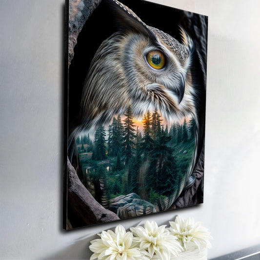 Owl Double Exposure Canvas Wall Art
