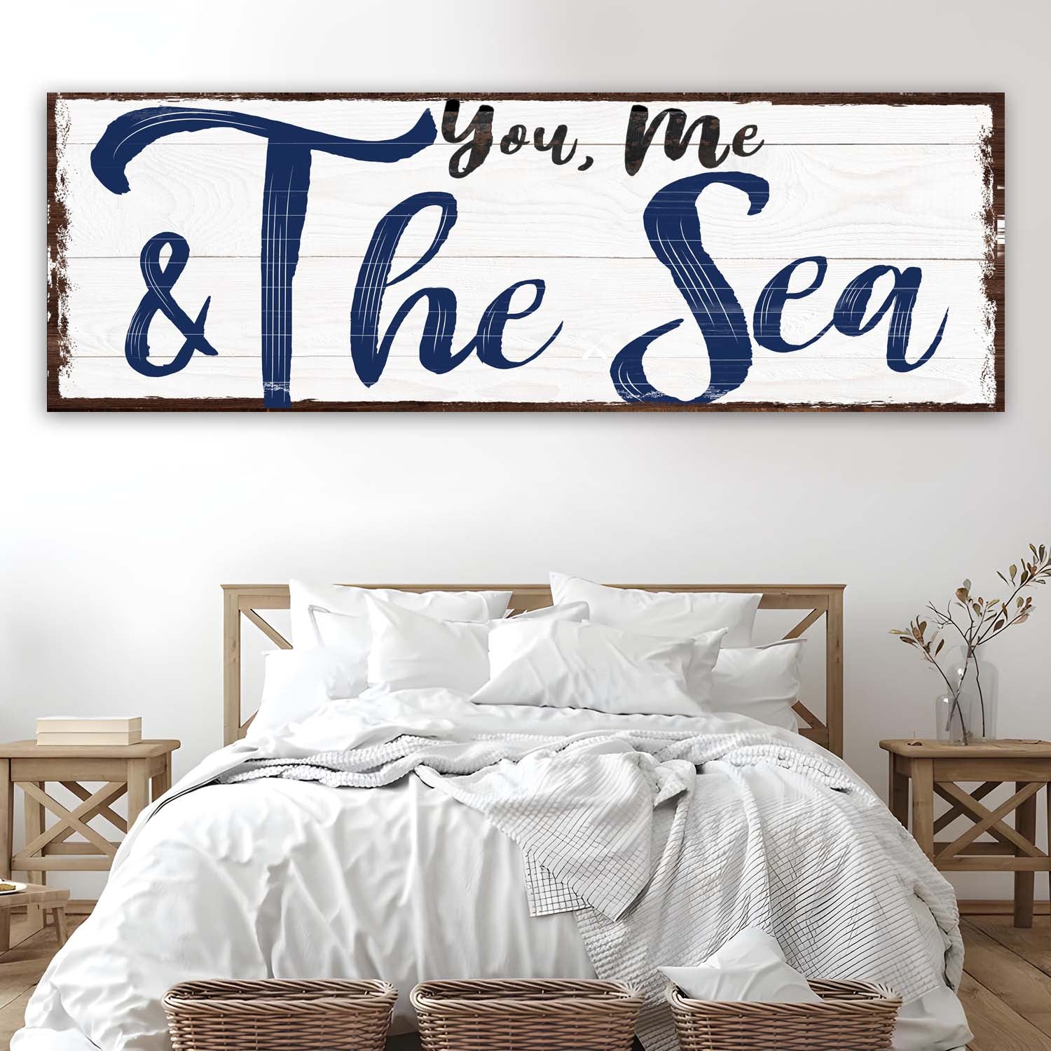 You Me and the Sea beach home canvas wall art in tall vertical format for coastal rooms
