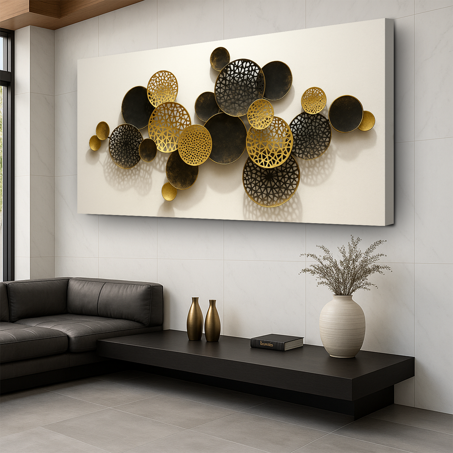 Lotus leaf abstract canvas wall art — minimal botanical design, gallery-wrapped canvas