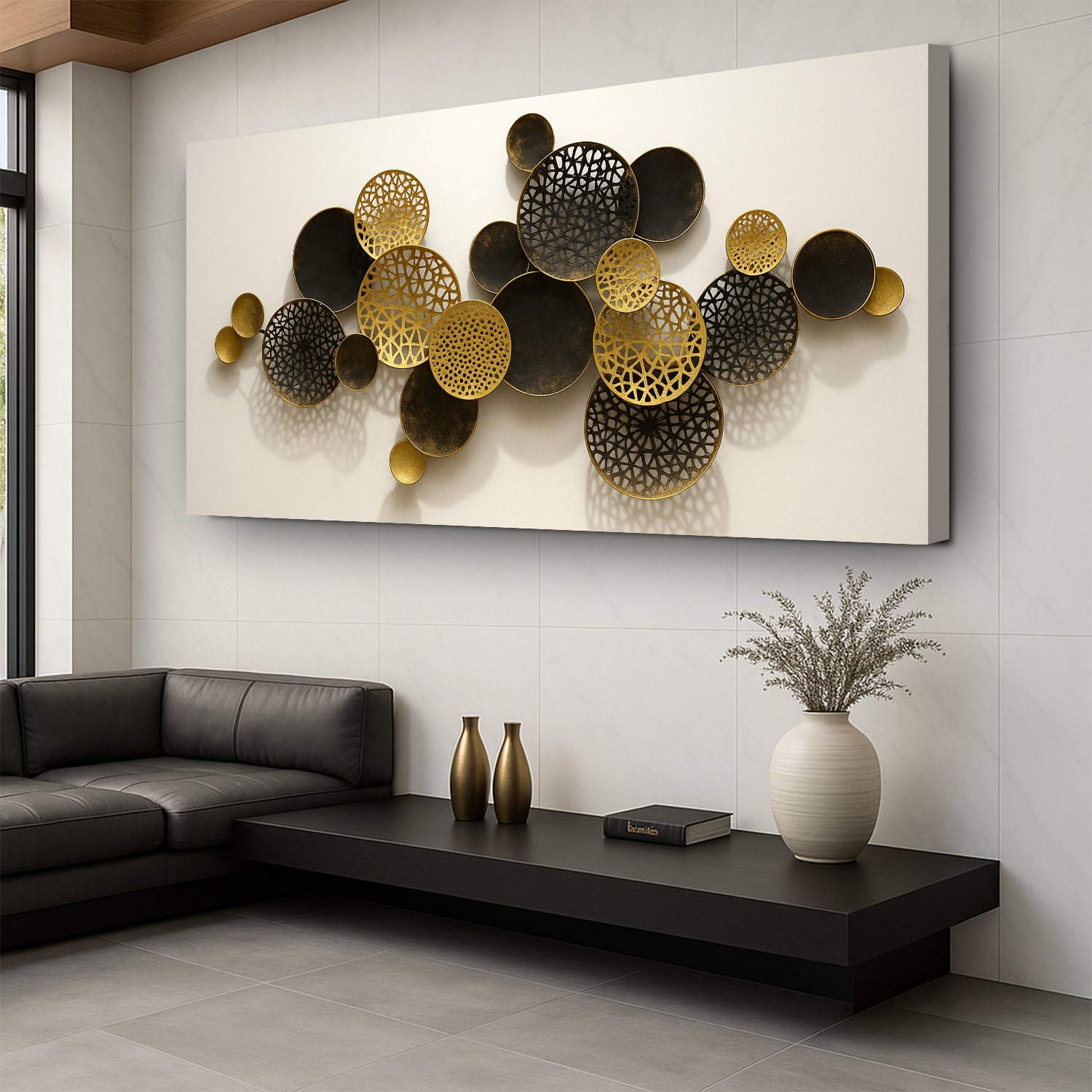 Lotus leaf abstract canvas wall art — minimal botanical design, gallery-wrapped canvas