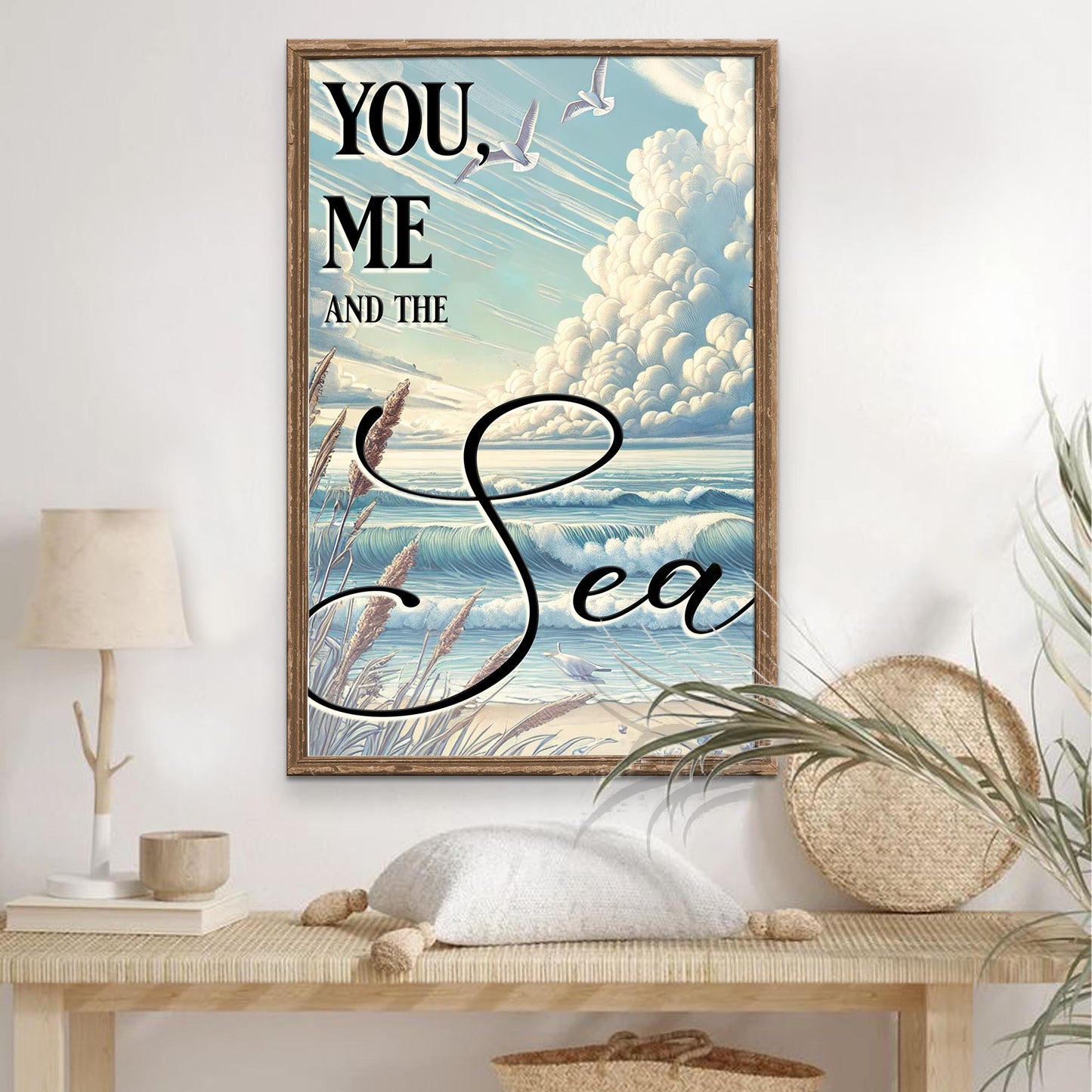 You Me and the Sea beach canvas wall art with clean coastal lettering
