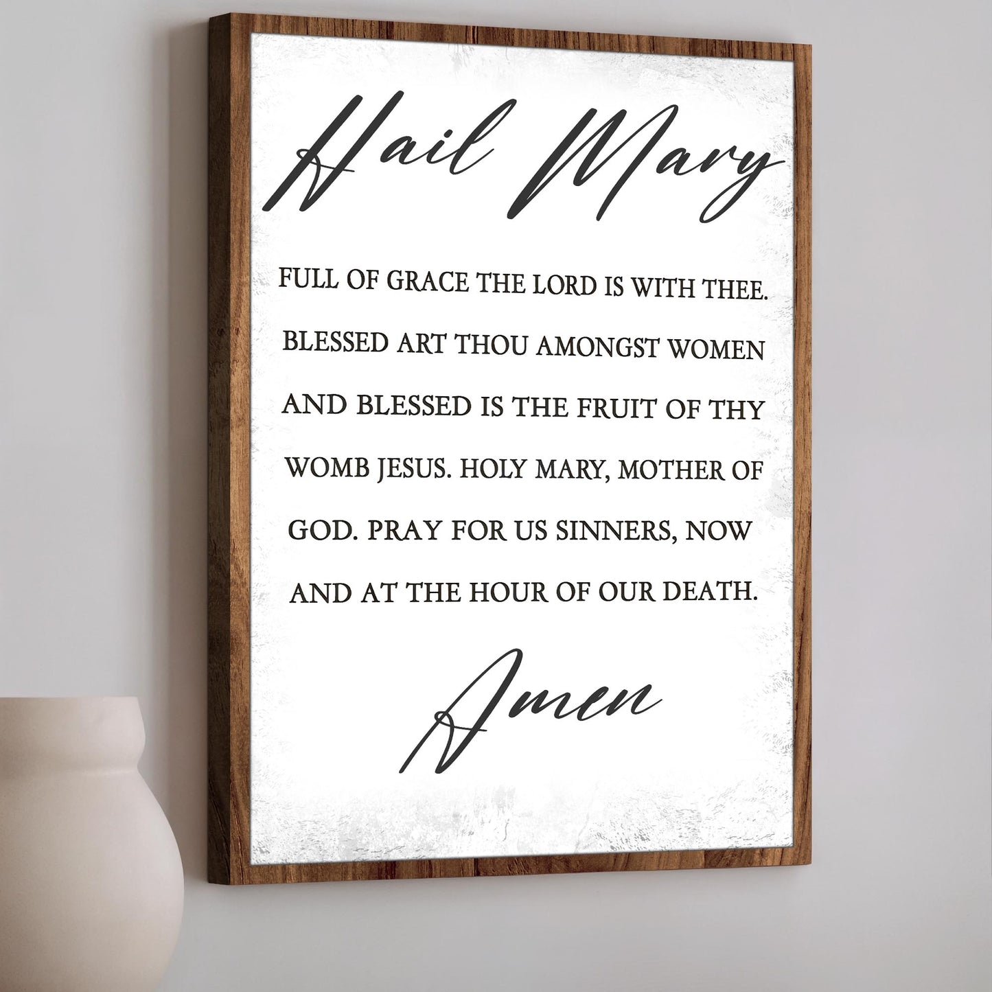 Hail Mary Catholic prayer canvas wall art with typographic layout, gallery-wrapped