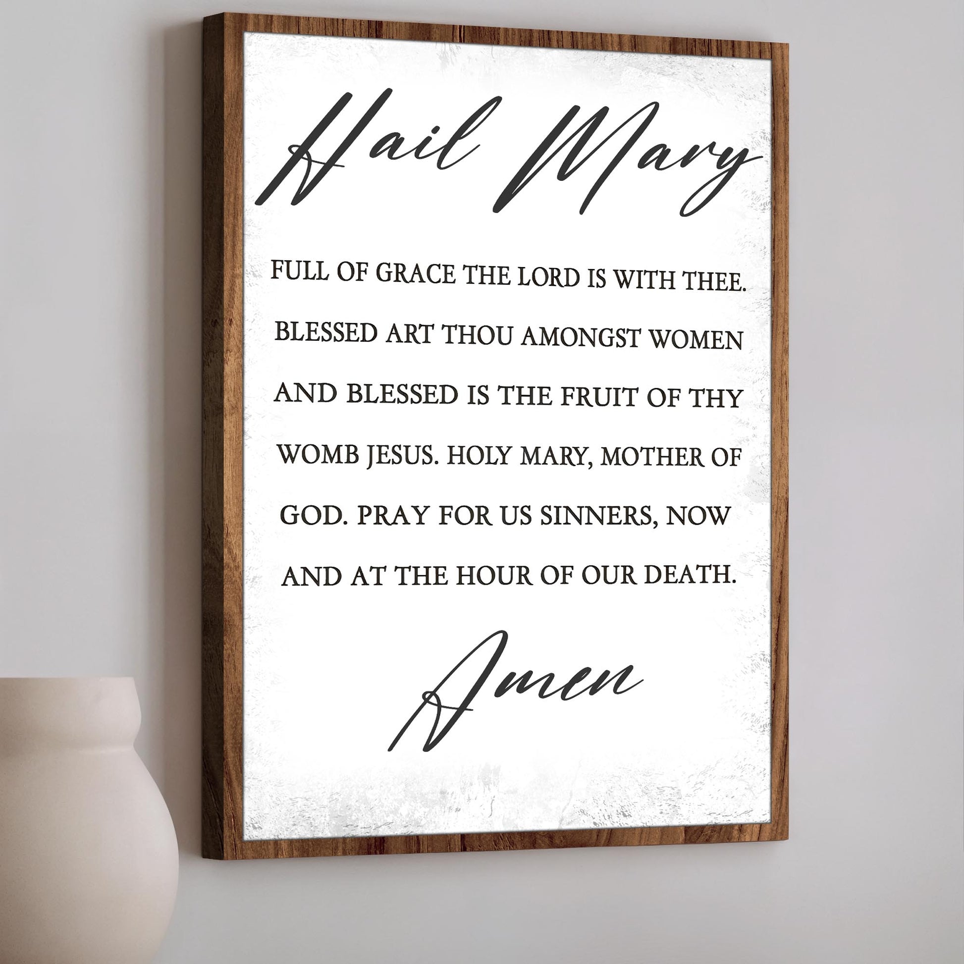 Hail Mary Catholic prayer canvas wall art with typographic layout, gallery-wrapped