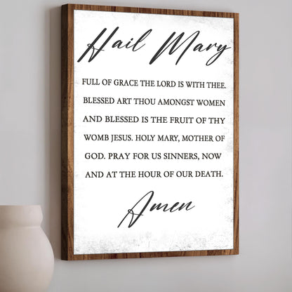 Hail Mary Catholic prayer canvas wall art with typographic layout, gallery-wrapped