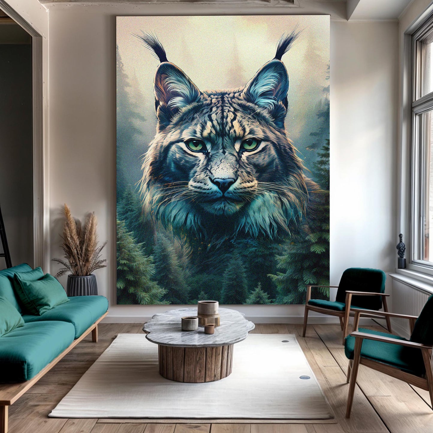 Lynx Double Exposure Canvas Wall Art