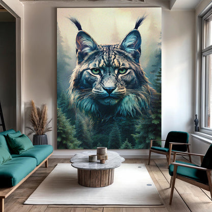 Lynx Double Exposure Canvas Wall Art