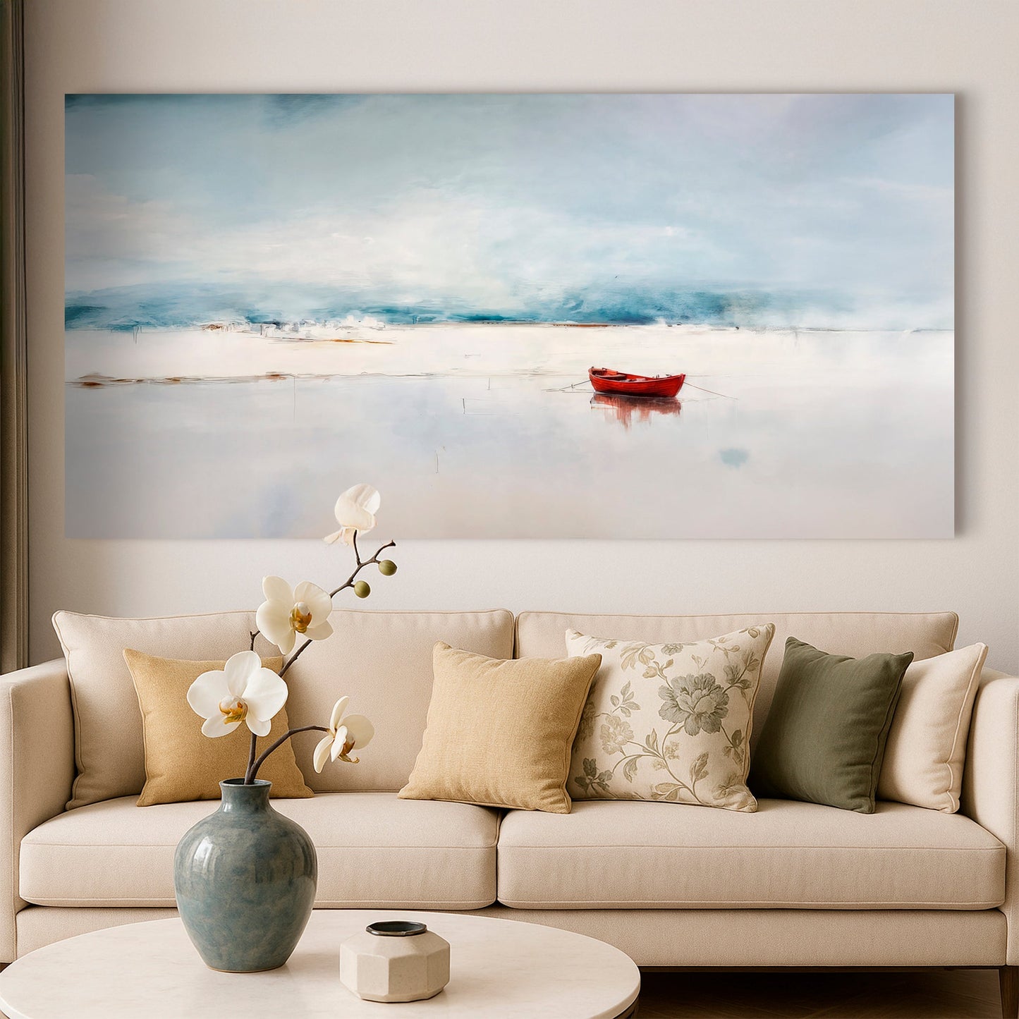 Misty morning abstract canvas wall art — tranquil hazy landscape gallery wrapped