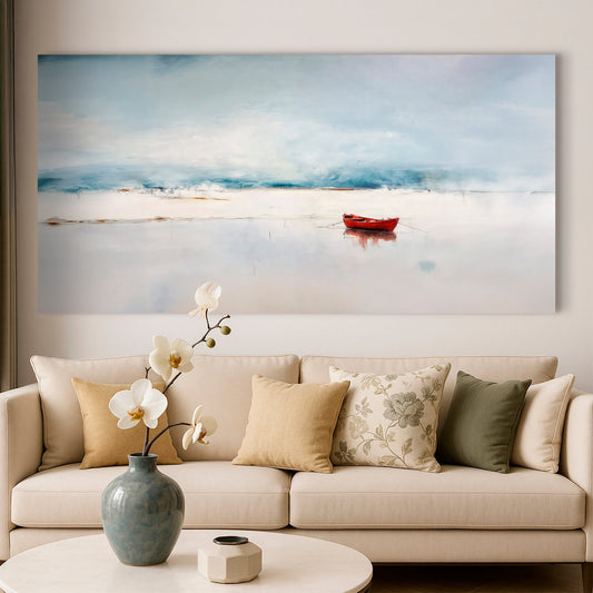 Misty morning abstract canvas wall art — tranquil hazy landscape gallery wrapped