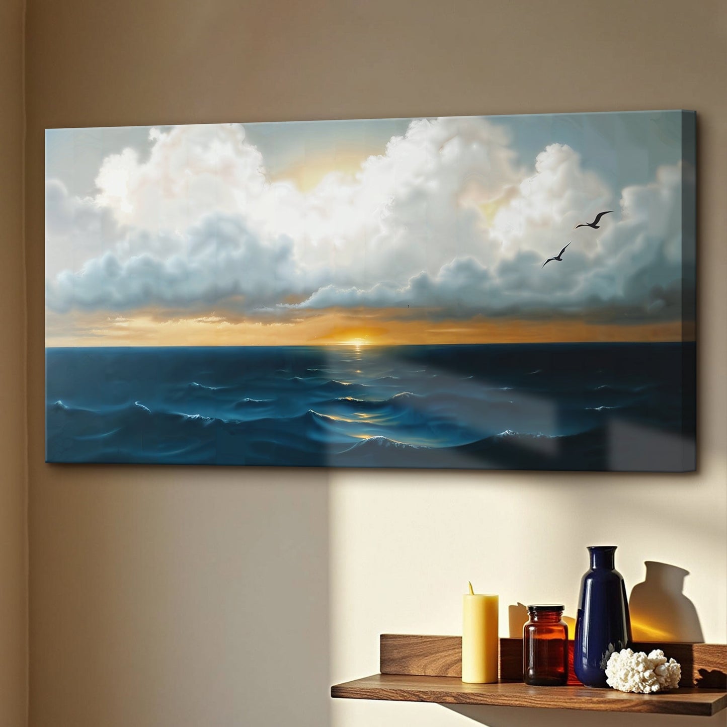 Waterscape abstract canvas wall art II with flowing blue water forms, gallery wrapped