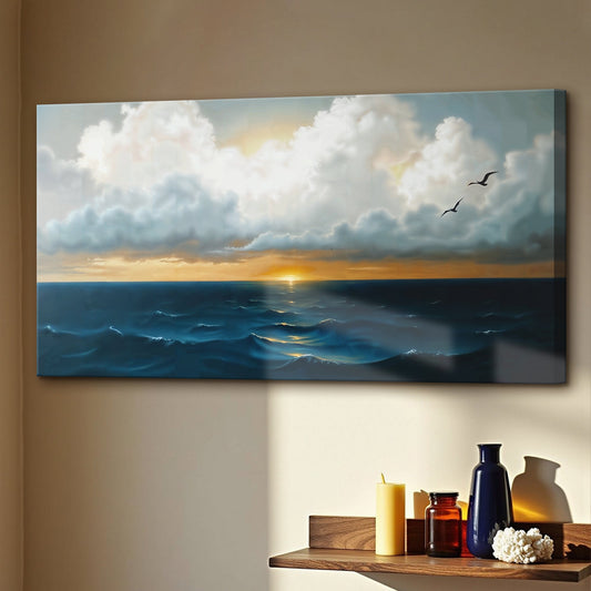 Waterscape abstract canvas wall art II with flowing blue water forms, gallery wrapped