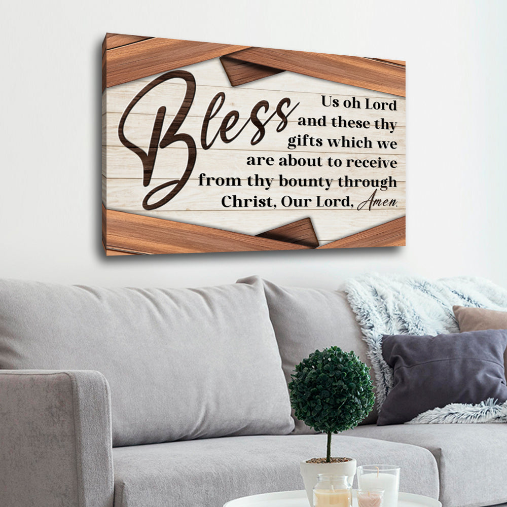 Bless us oh Lord faith canvas wall art with Christian kitchen and home blessing decor