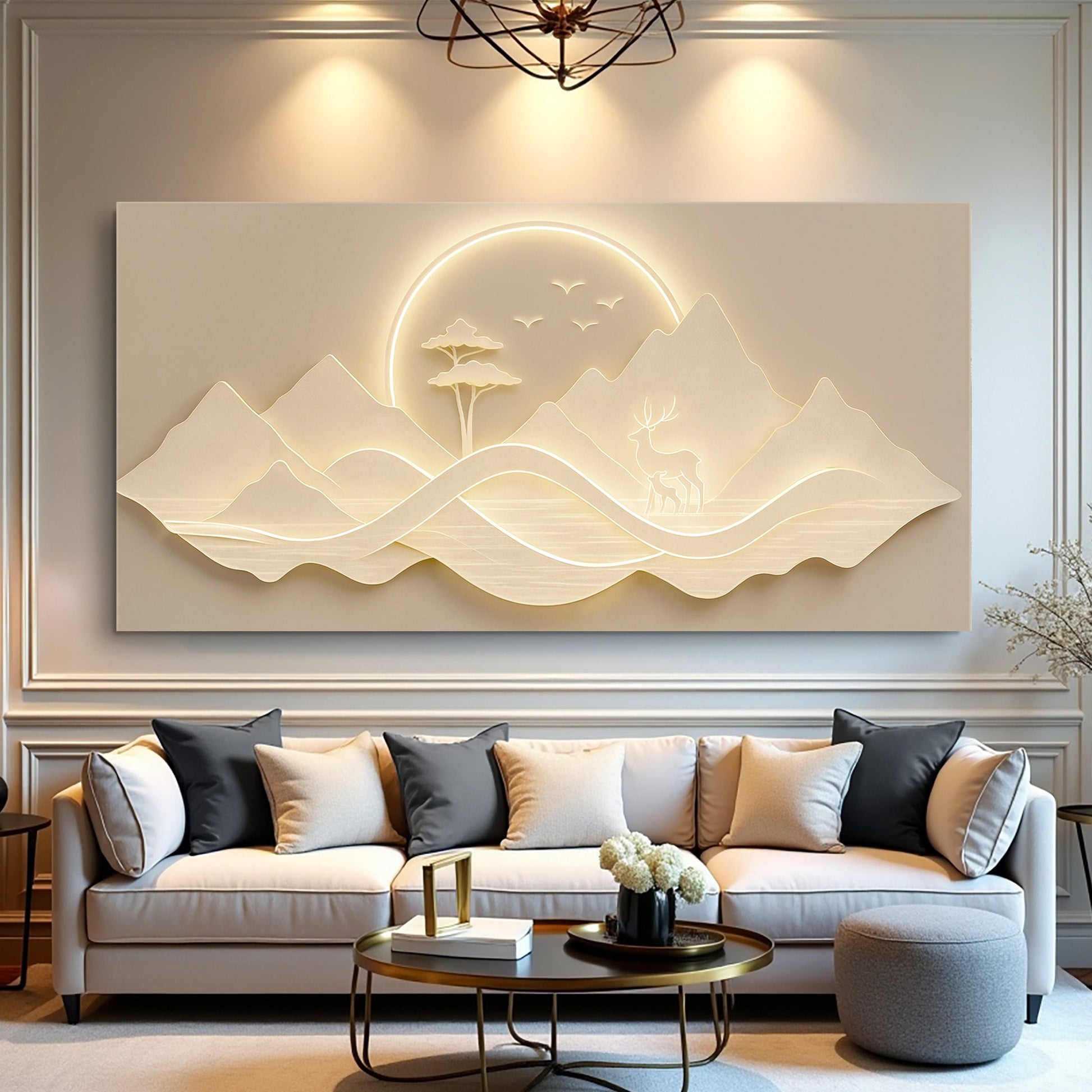 Modern mountain landscape canvas wall art in soft contemporary tones