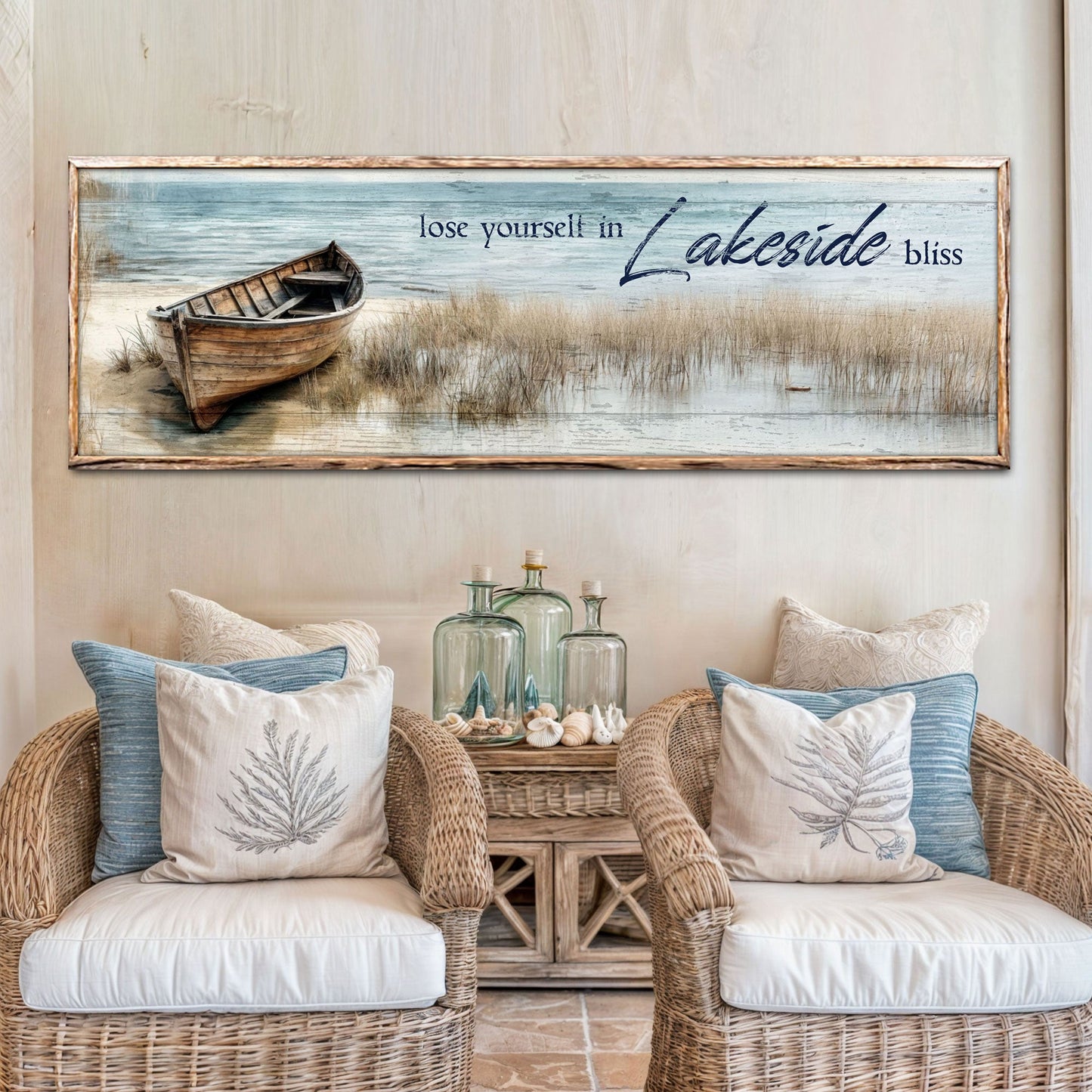 Lose Yourself in Lakeside Bliss lake house canvas sign — coastal cabin wall decor