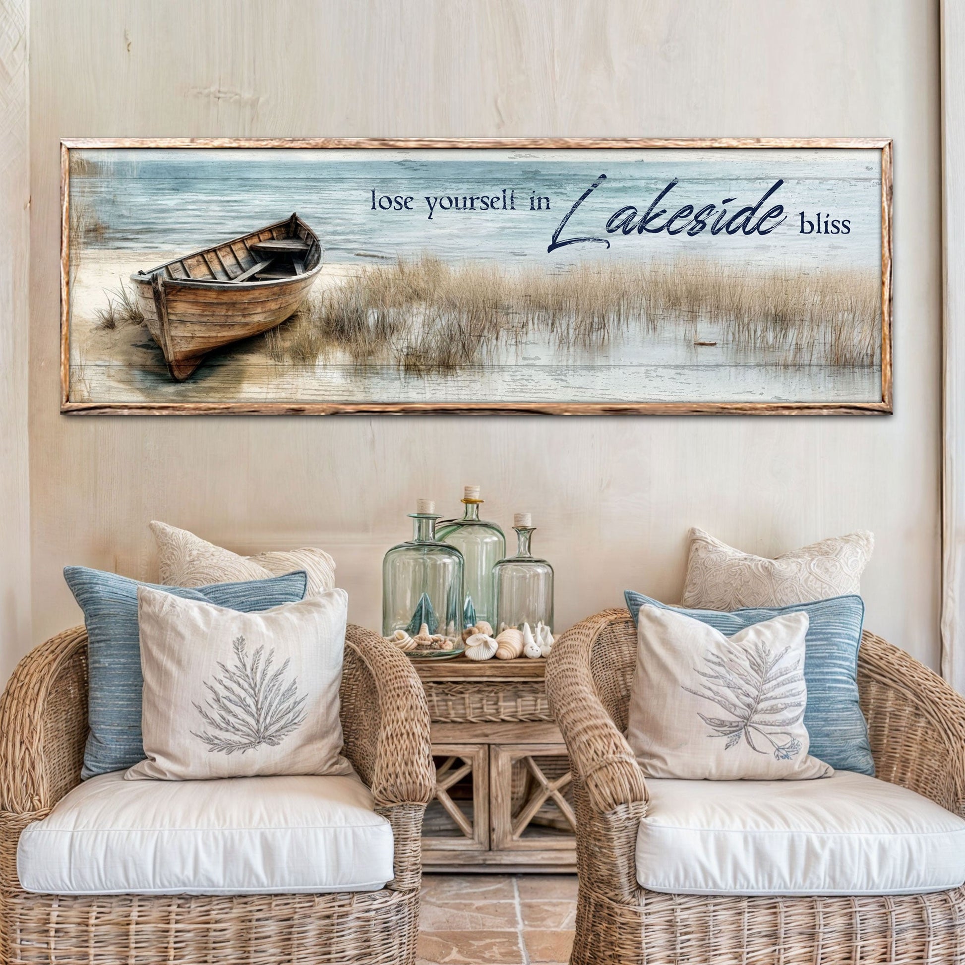 Lose Yourself in Lakeside Bliss lake house canvas sign — coastal cabin wall decor