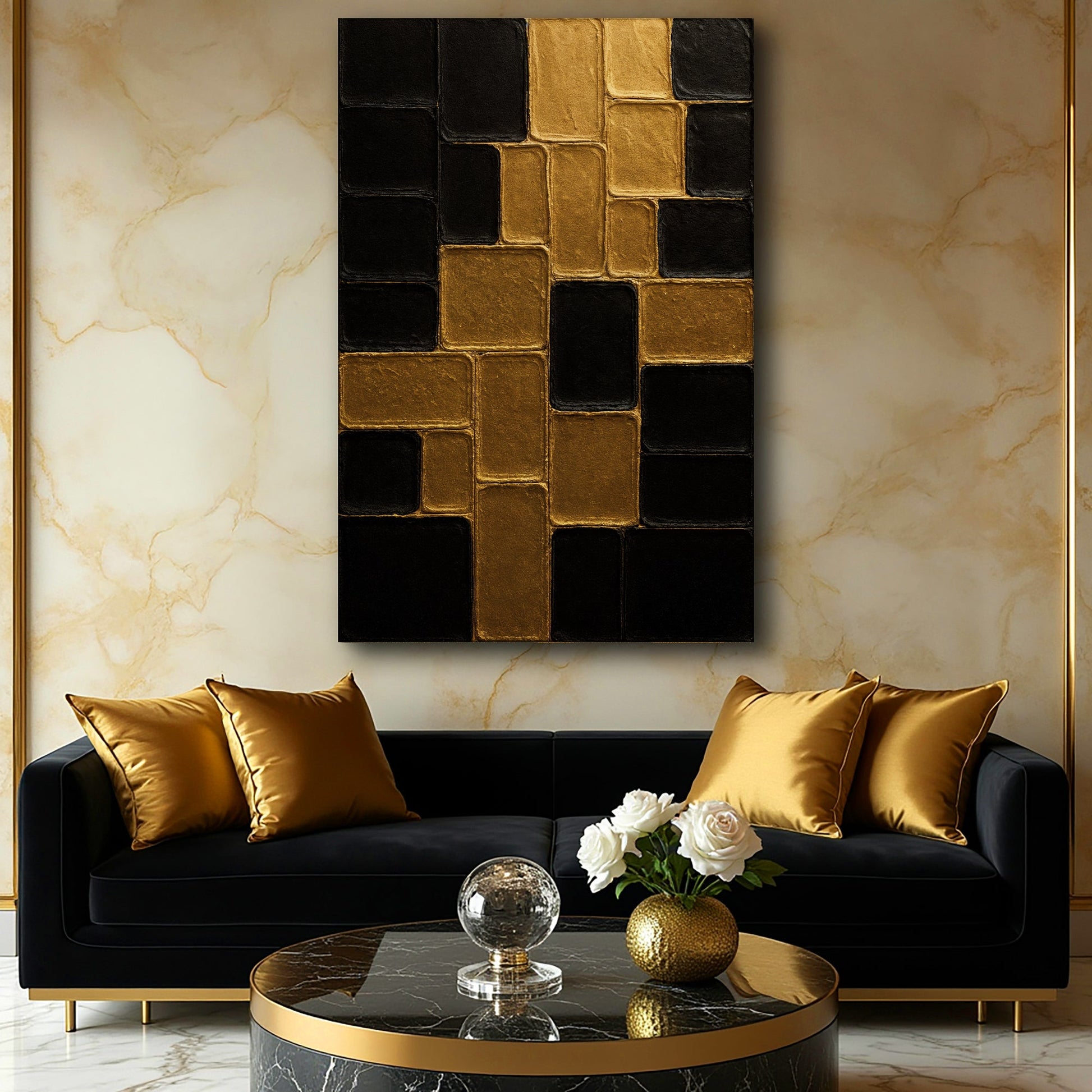 Contemporary black and gold canvas wall art II with modern glam abstract design