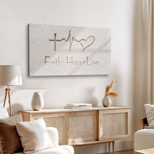 Faith hope love canvas wall art IV, wide horizontal Christian wall art decor