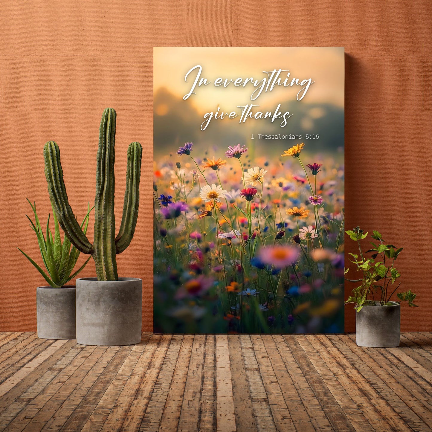 In Everything Give Thanks faith canvas wall art with clean grateful scripture lettering