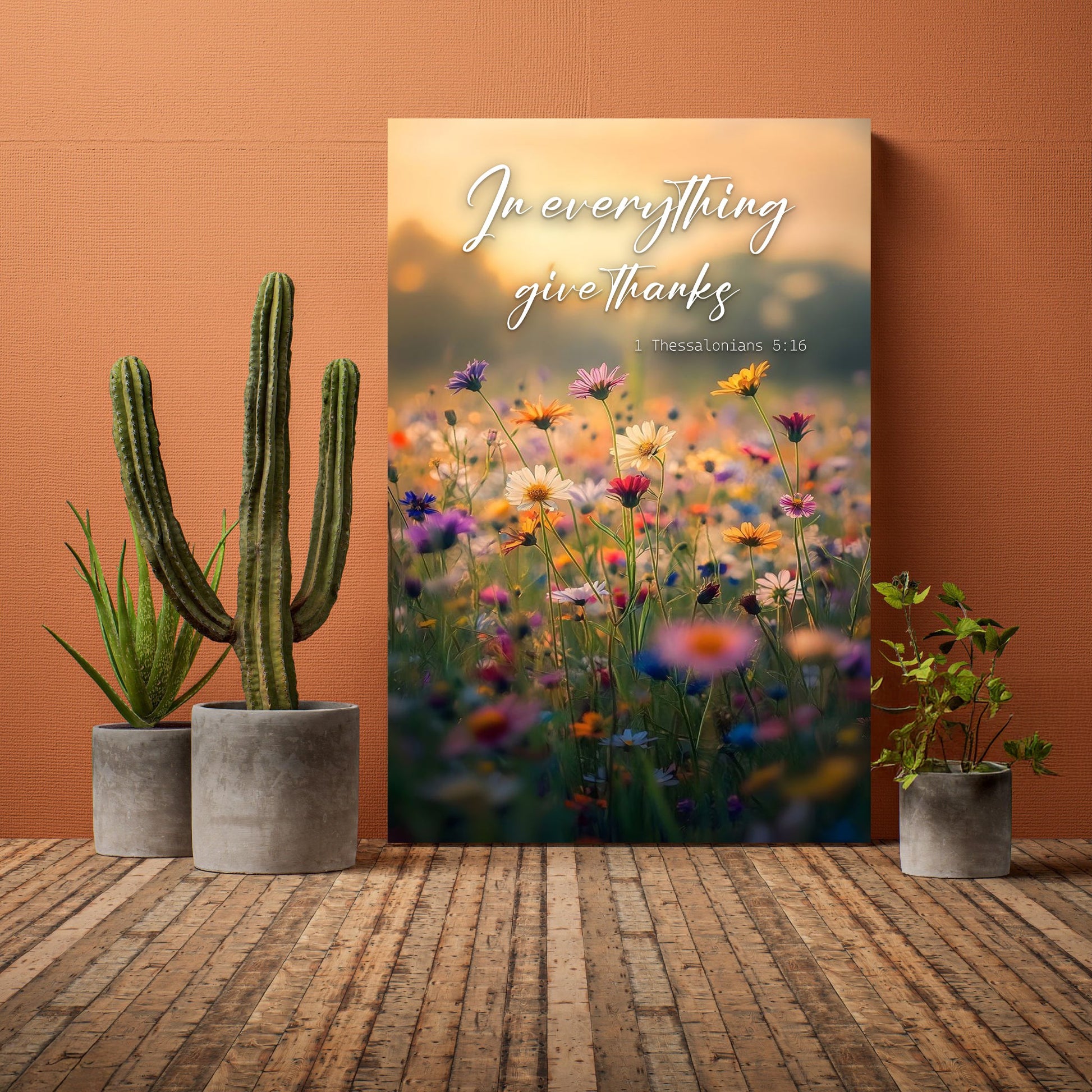 In Everything Give Thanks faith canvas wall art with clean grateful scripture lettering