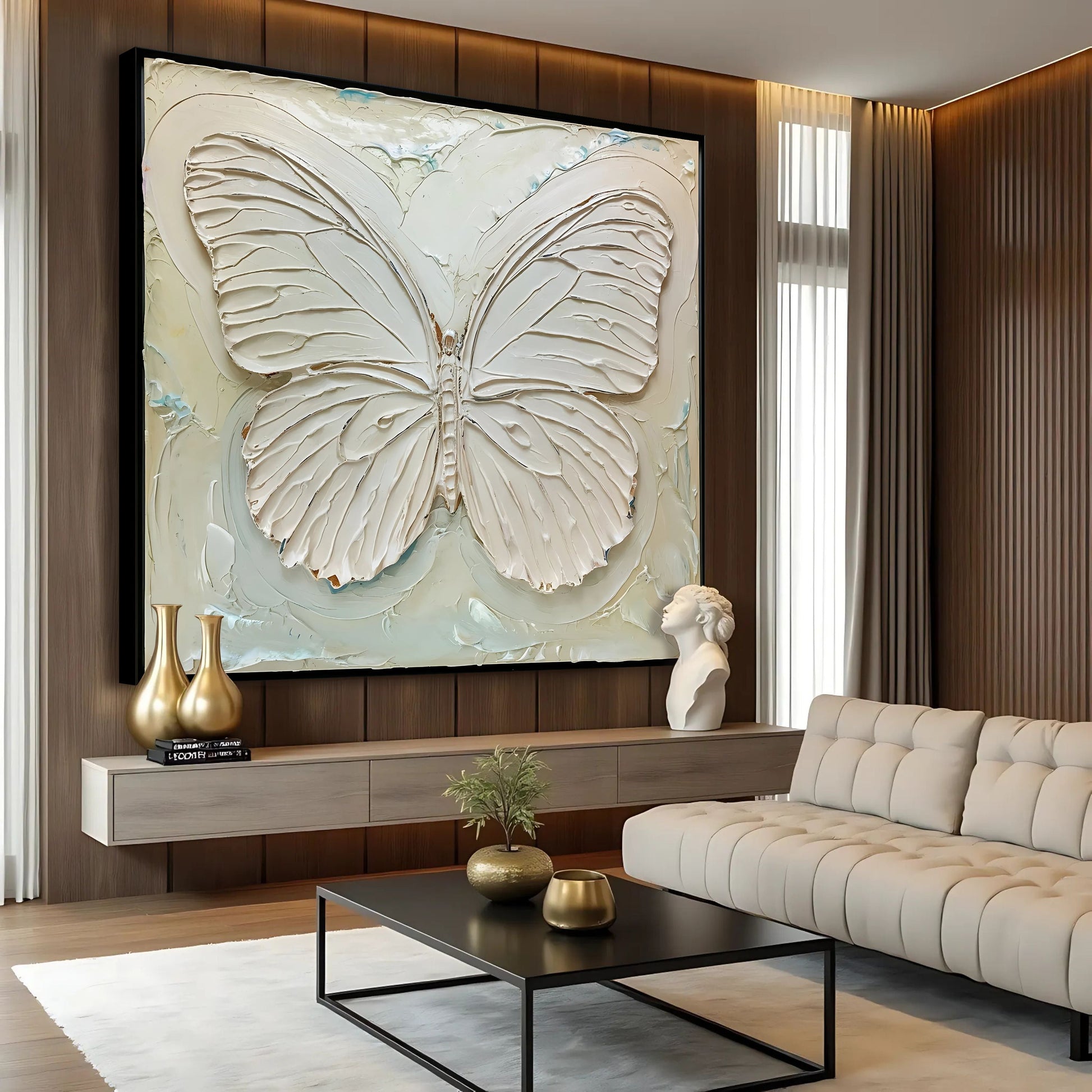3D white butterfly canvas wall art with layered design