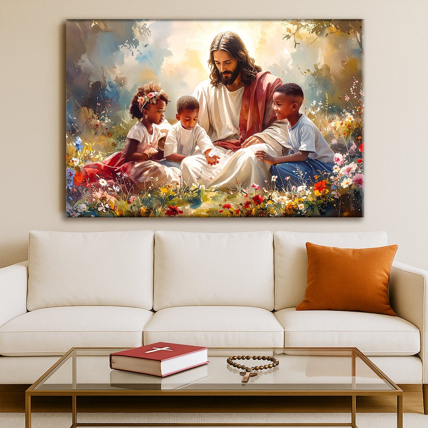 Jesus With Children Inspirational Canvas Wall Art