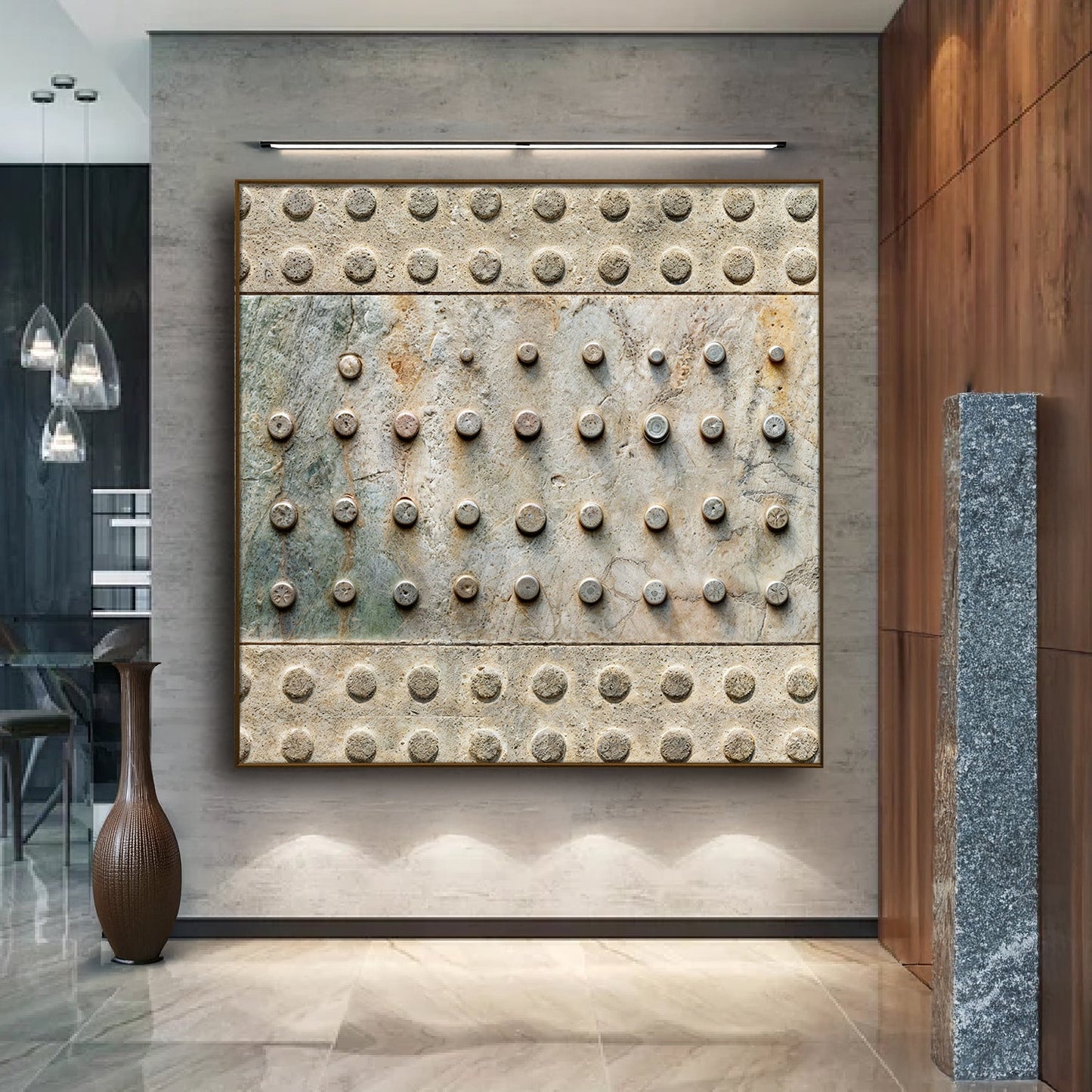 Brown minimalist abstract canvas wall art with earthy warm tones for boho and modern interiors
