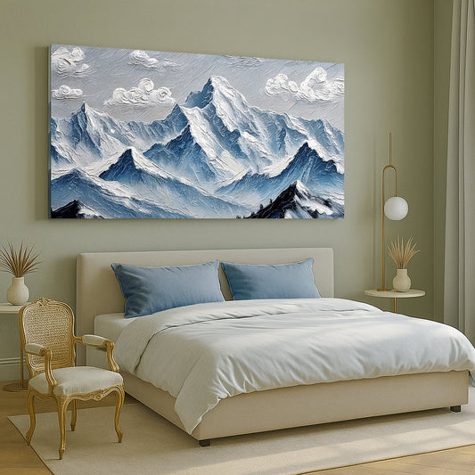 Minimalist mountain canvas wall art in modern neutral room