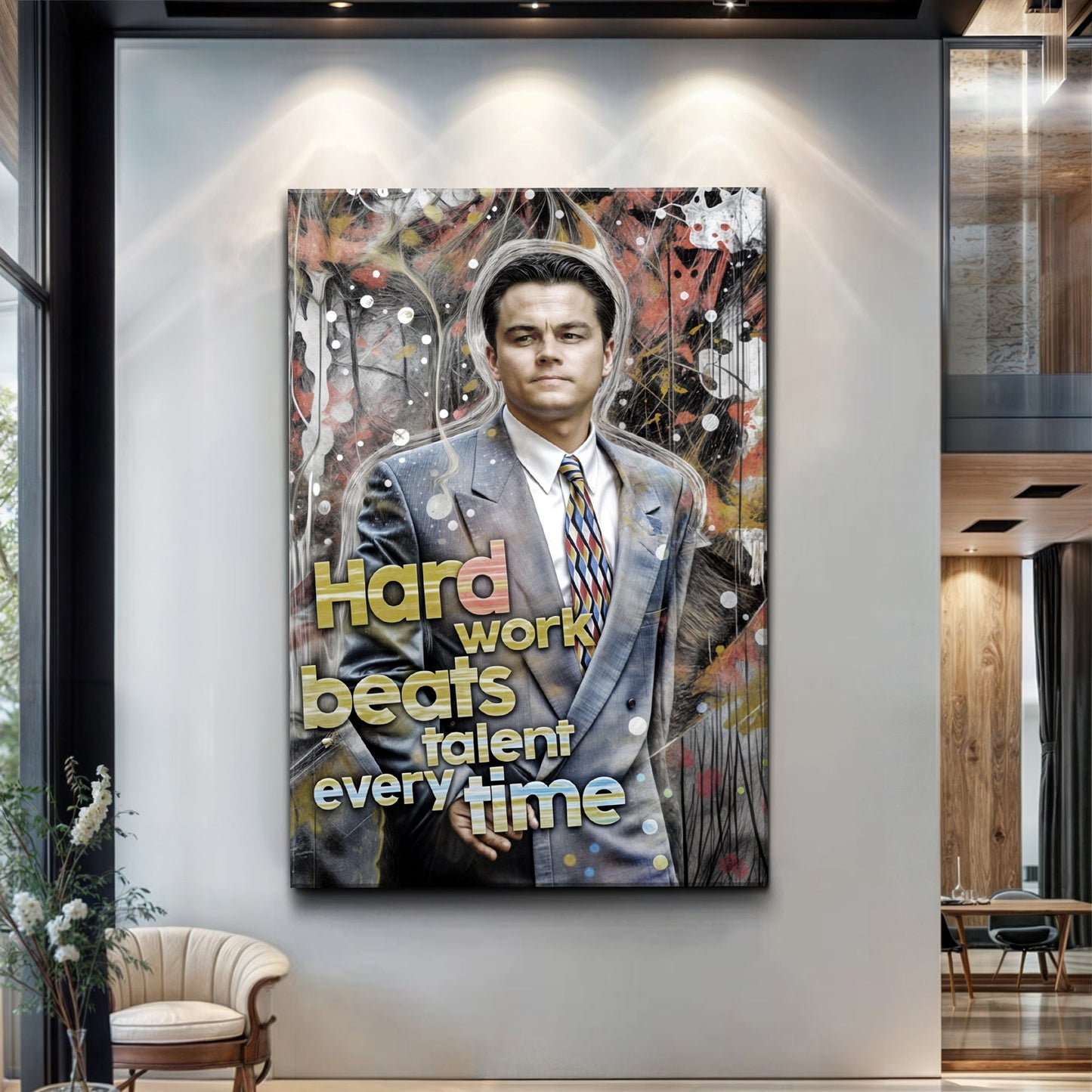 Hard work beats talent motivational canvas wall art with bold direct typography