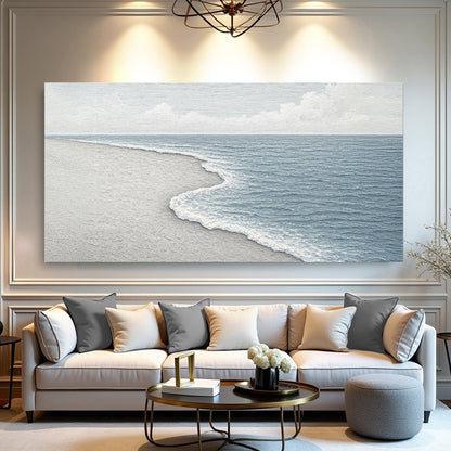 Abstract beach shore canvas wall art with a calm coastal feel, ready to hang
