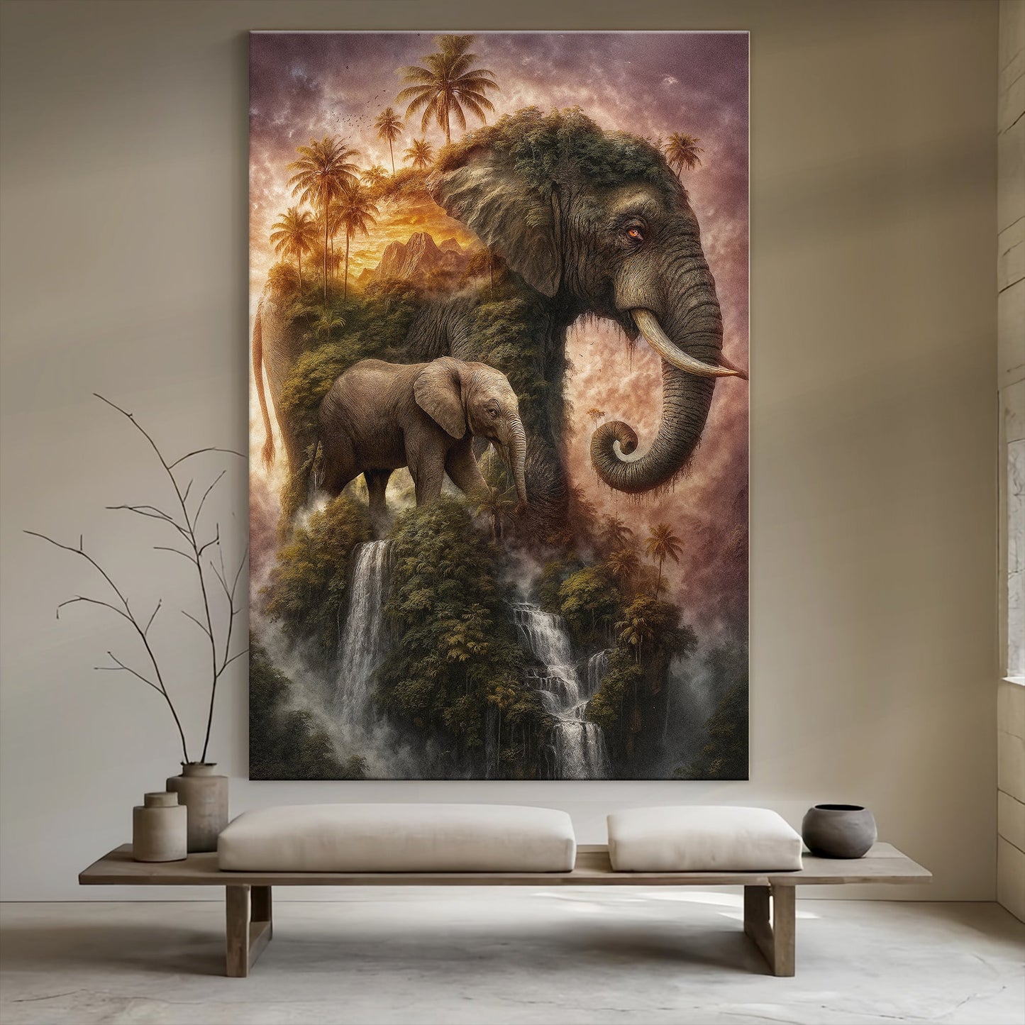 Elephant jungle majesty canvas wall art with majestic wildlife in lush surroundings