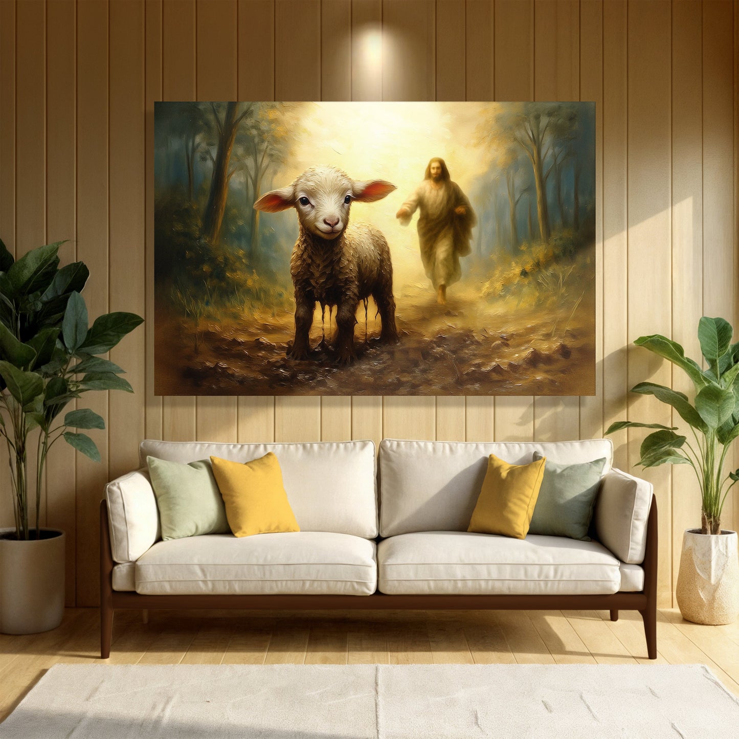 Jesus running after lost lamb faith canvas wall art parable of lost sheep