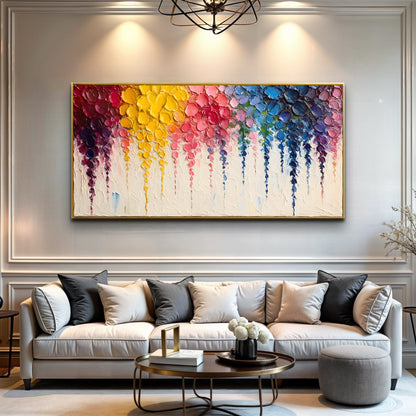Rainbow Cascade abstract canvas wall art with a flowing wash of color, ready to hang