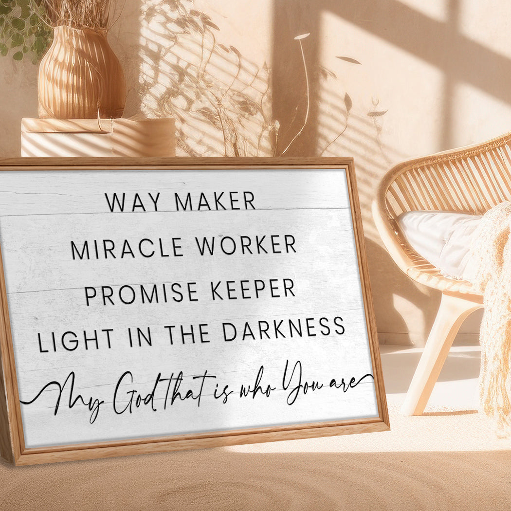 Way Maker Miracle Worker faith canvas wall art with uplifting Christian scripture for living room or hallway