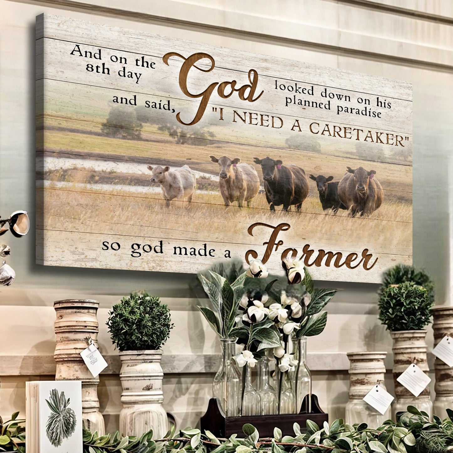 God Made a Farmer Canvas Faith Sign - Farm Wall Art