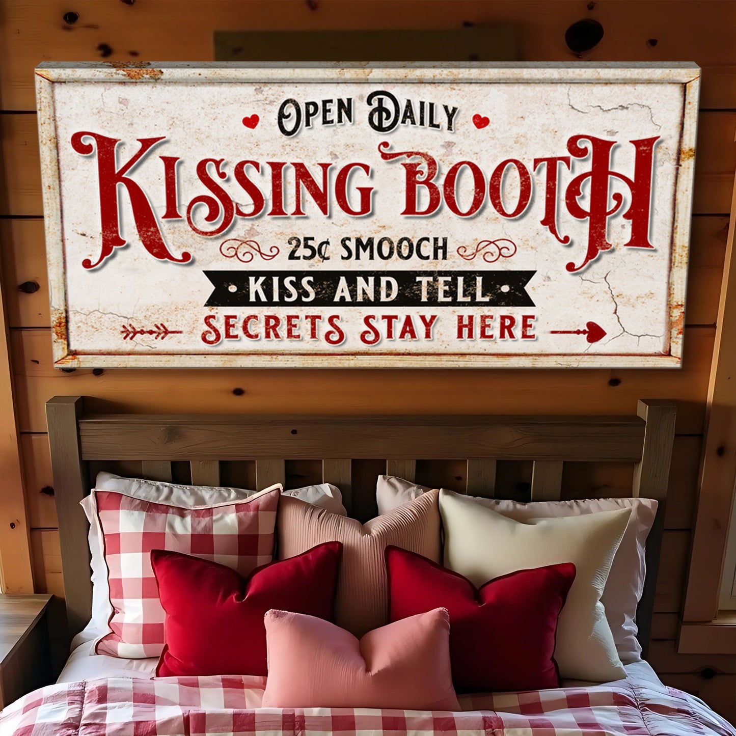 Vintage Rustic Kissing Booth Canvas Sign IV