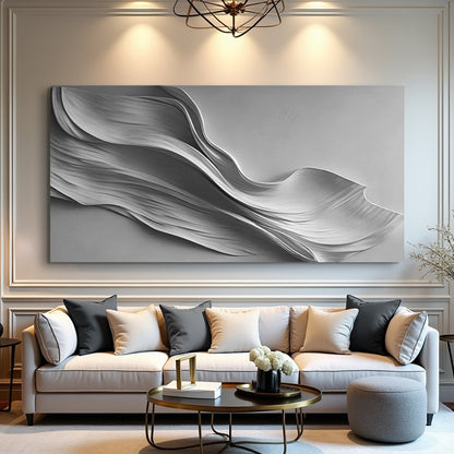 Stormy gray minimalist abstract canvas wall art in moody muted tones, ready to hang