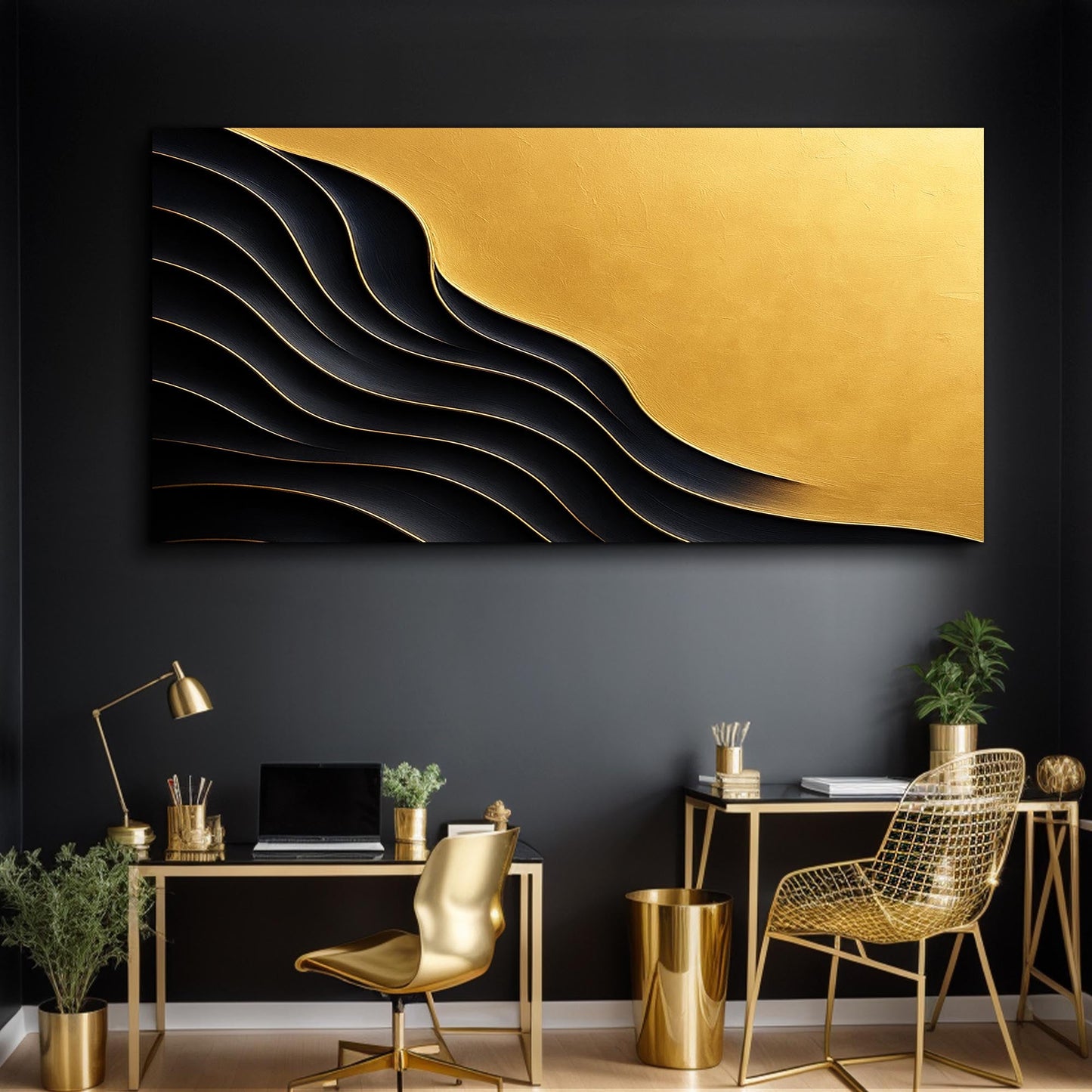 Black and Gold Minimalist Abstract Canvas Wall Art