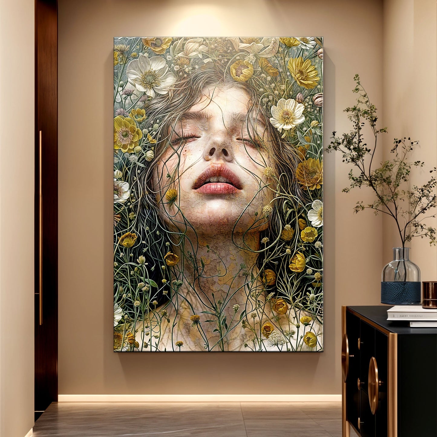 Garden Blossom floral canvas wall art with soft painterly blooms, gallery-wrapped, ready to hang