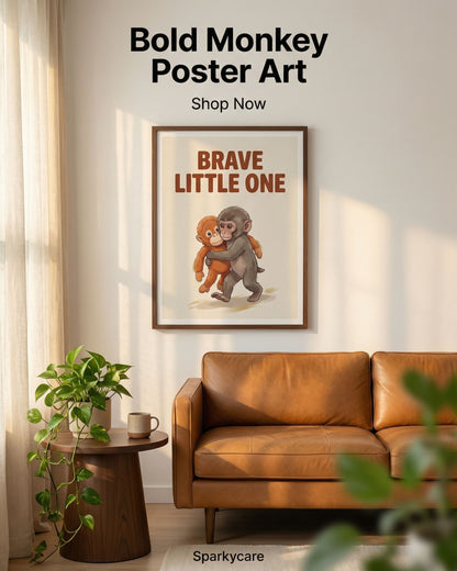 Brave Little One Monkey Poster - Bold Typography Framed Art