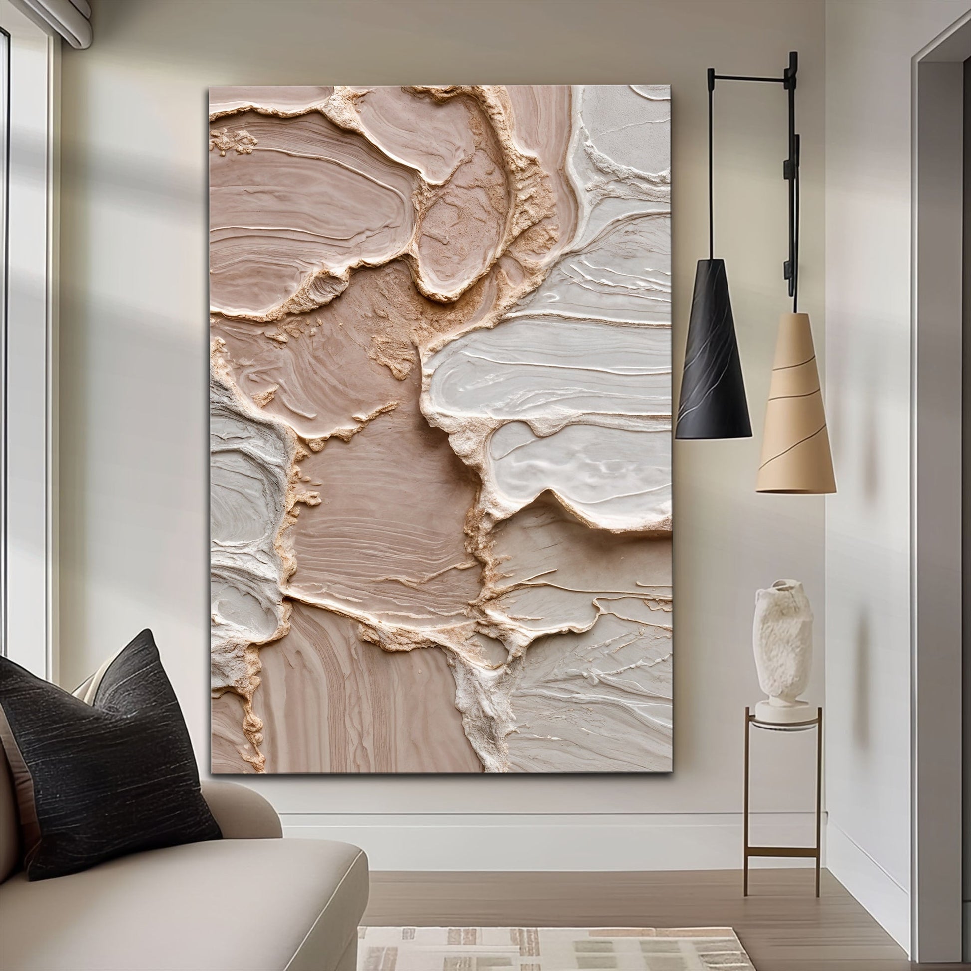 Ivory minimalist abstract canvas wall art in clean horizontal format
