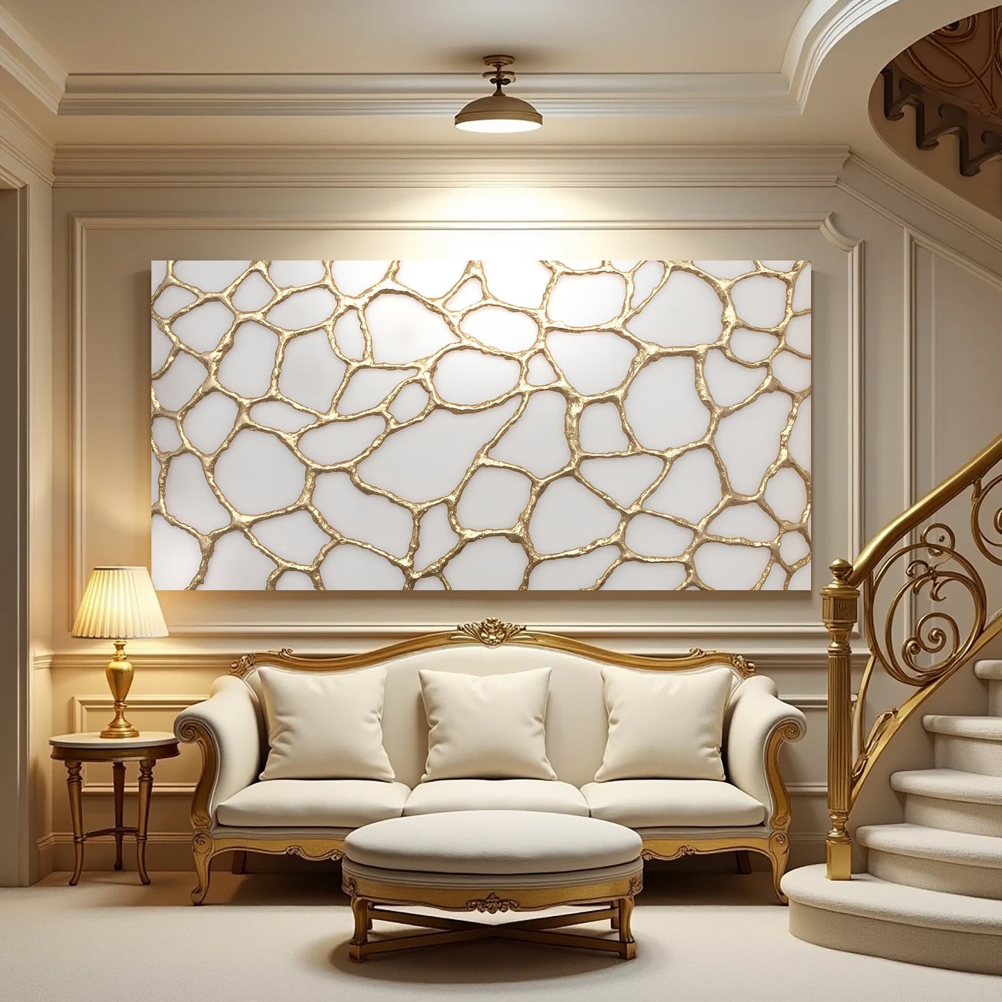 Golden Neurons Abstract Canvas Wall Art - Science Print