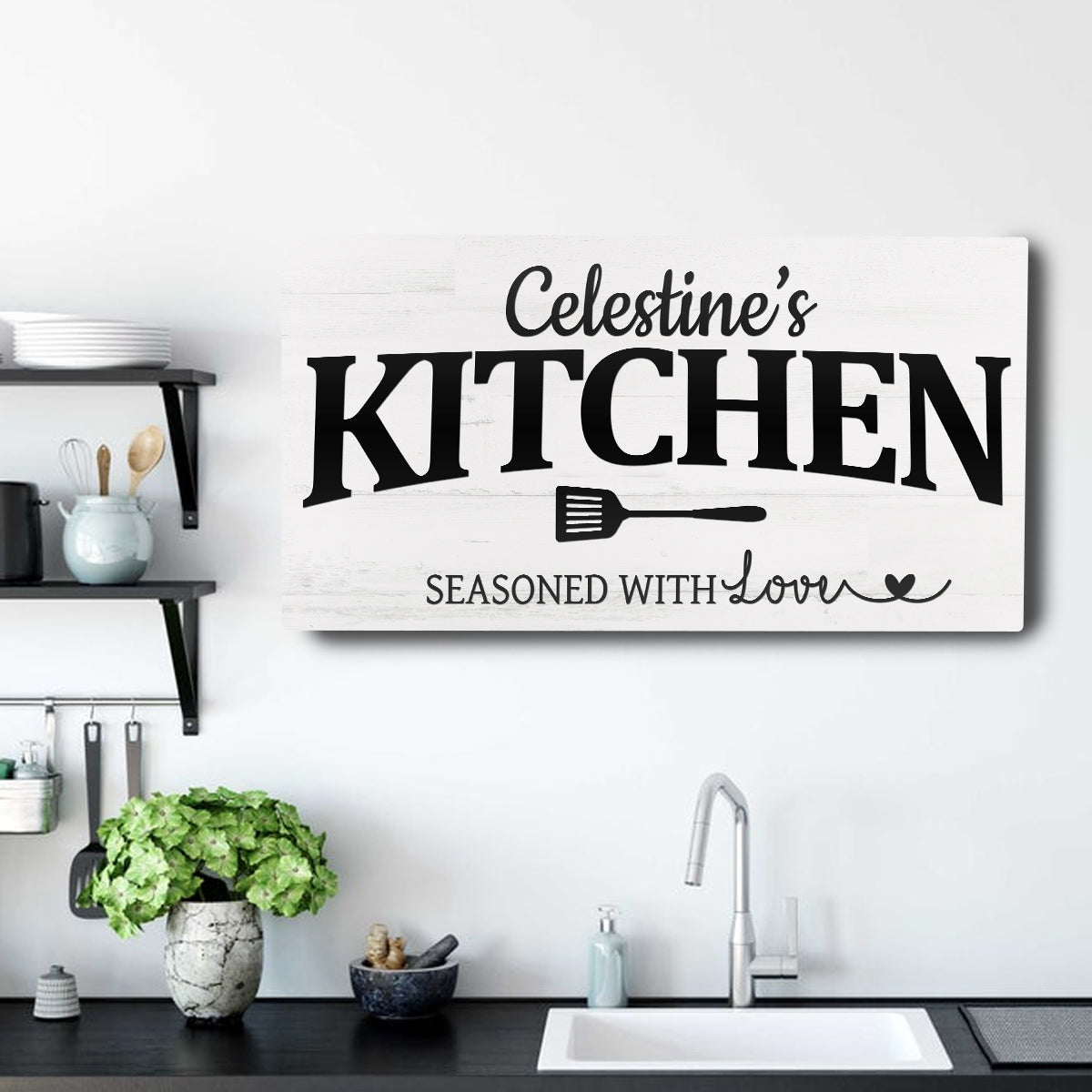 Personalized kitchen canvas sign with vintage-inspired family lettering