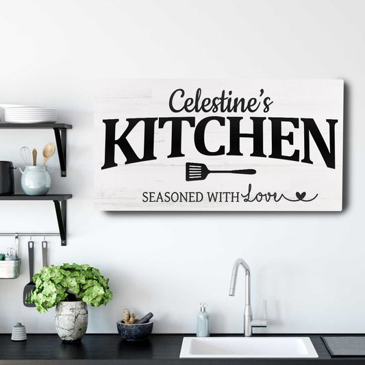 Personalized kitchen canvas sign with vintage-inspired family lettering