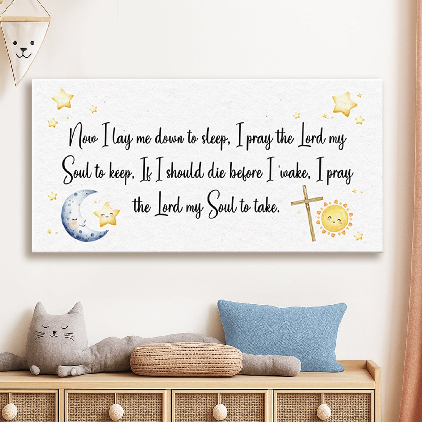 I Lay Me Down To Sleep faith canvas wall art with peaceful bedtime prayer lettering