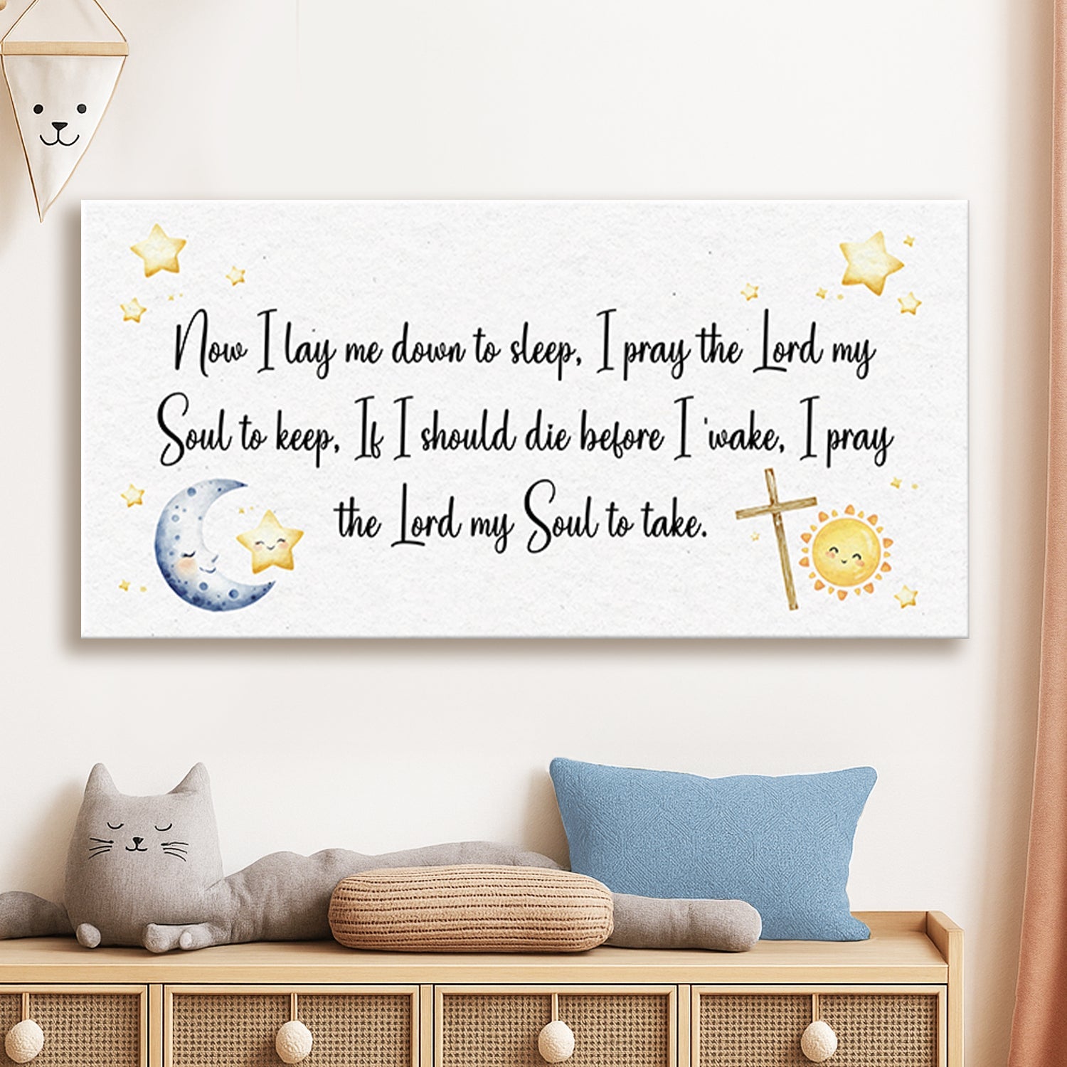 I Lay Me Down To Sleep faith canvas wall art with peaceful bedtime prayer lettering