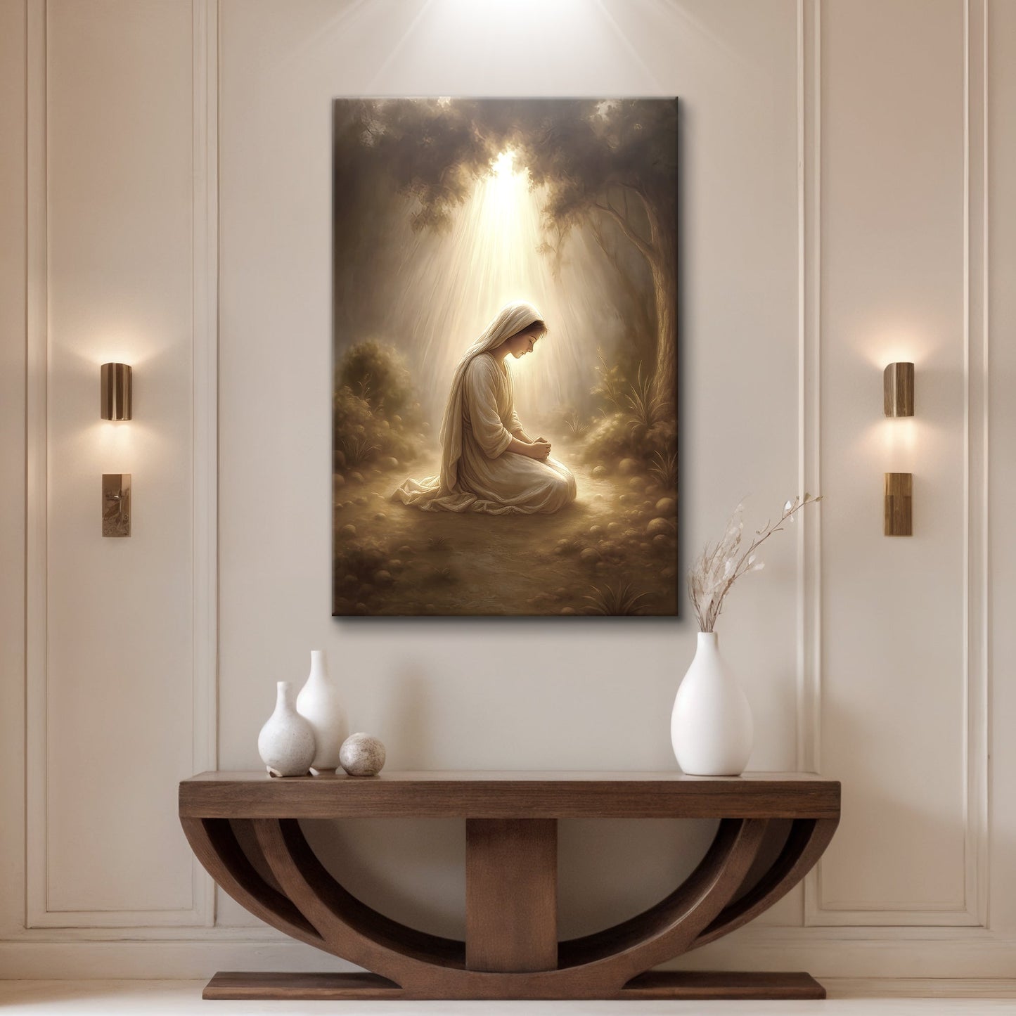 Mary Praying faith canvas — Virgin Mary prayer art, gallery-wrapped, made in the USA