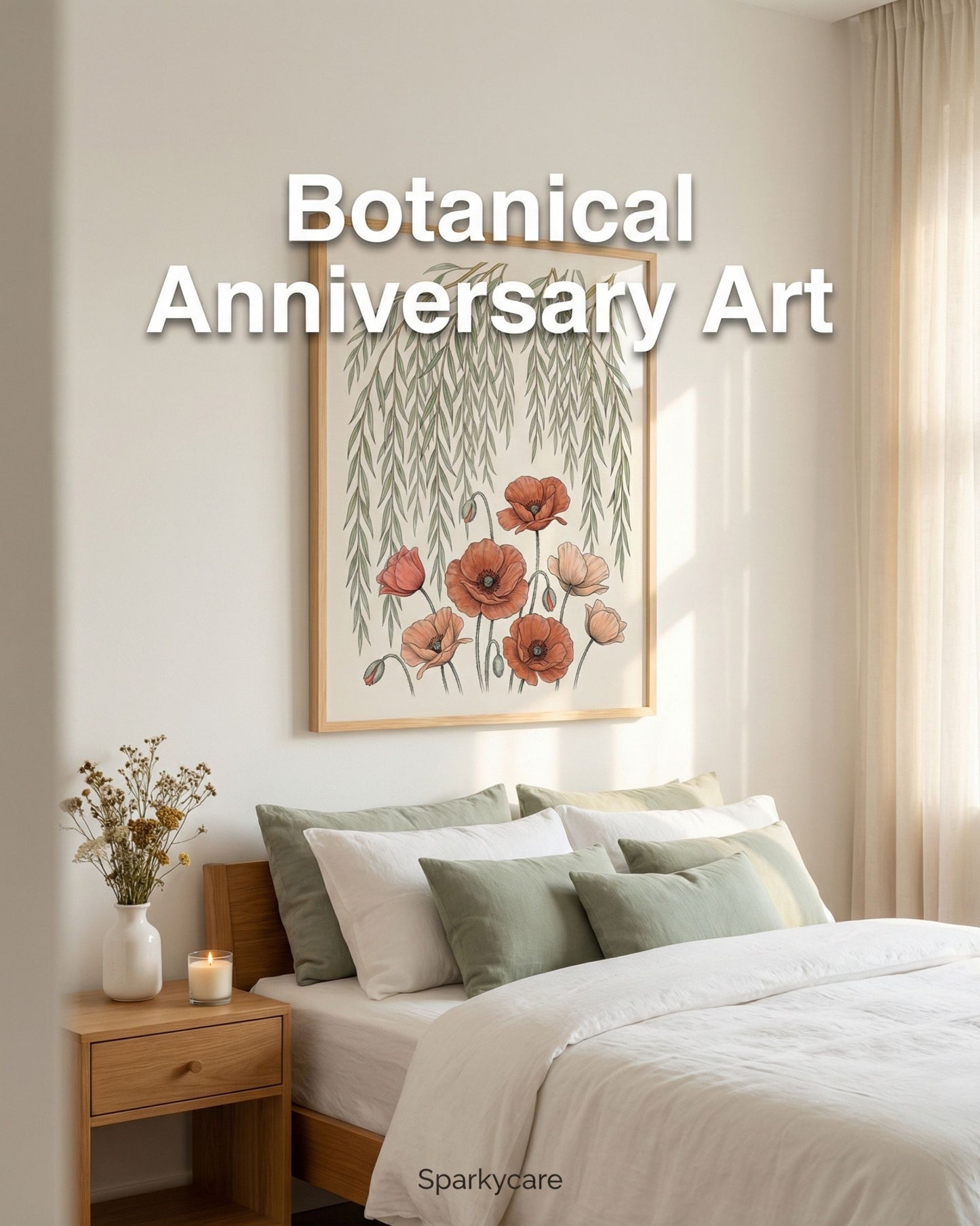 Willow Tree and Poppy Botanical 9th Anniversary Wall Art