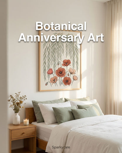 Willow Tree and Poppy Botanical 9th Anniversary Wall Art