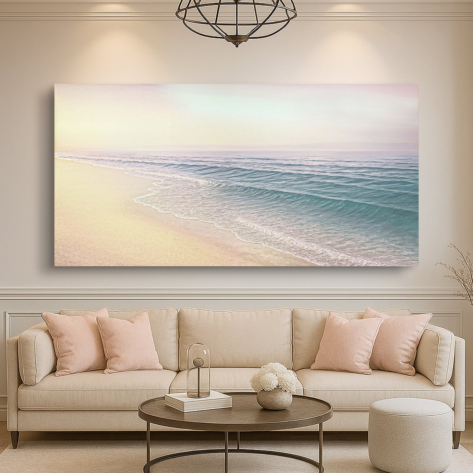 Beachside bliss coastal panorama with warm sand and sparkling water — canvas wall art
