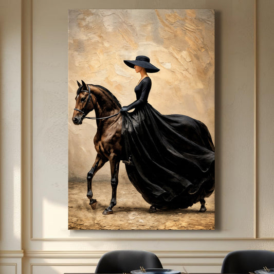 Elegant equestrian horse canvas wall art with graceful refined composition