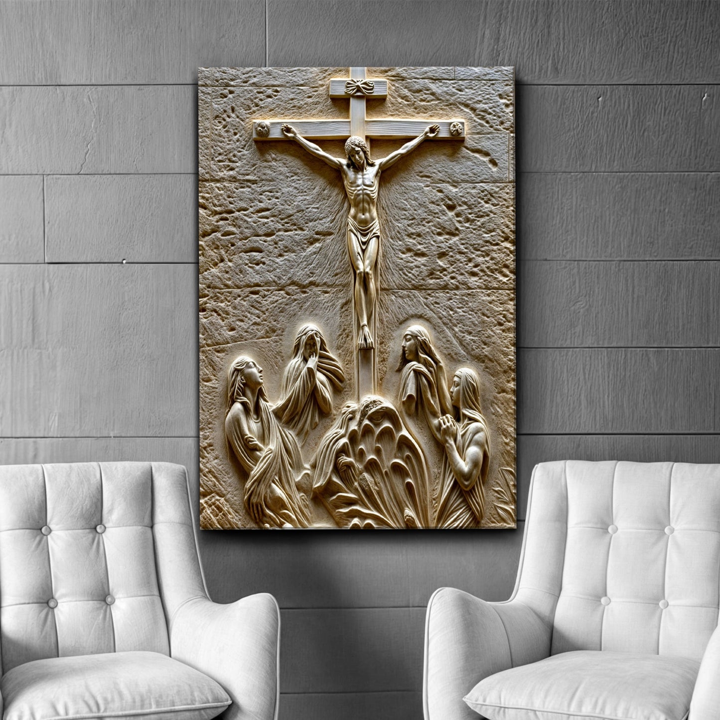 Three crosses on Calvary Hill canvas wall art - Christian faith decor